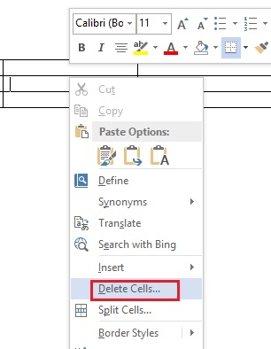 Operations to edit tables in Word