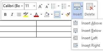Operations to edit tables in Word