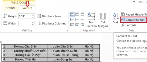 How to convert text to table, table to text in word