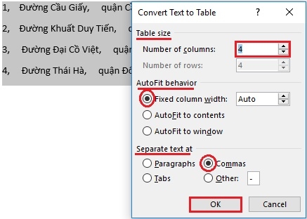 How to convert text to table, table to text in word