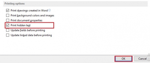 How to print hidden Text in Word simply