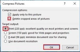 How to reduce the image size in word and still keep the sharpness?