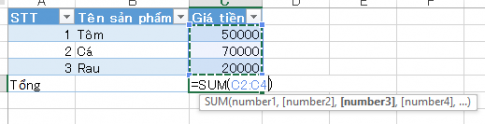 Cách sử dụng hàm Sum trong Excel 2013