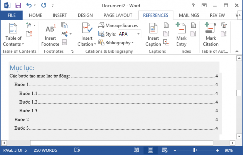 Cách tạo mục lục tự động trong Microsoft Word