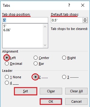 How to create Tab aka create a dot (...) in word