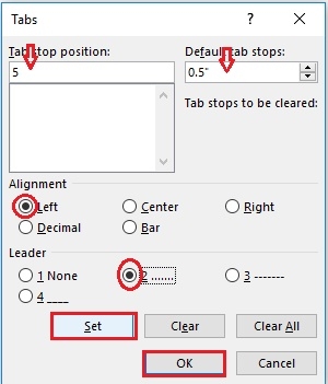 How to create Tab aka create a dot (...) in word