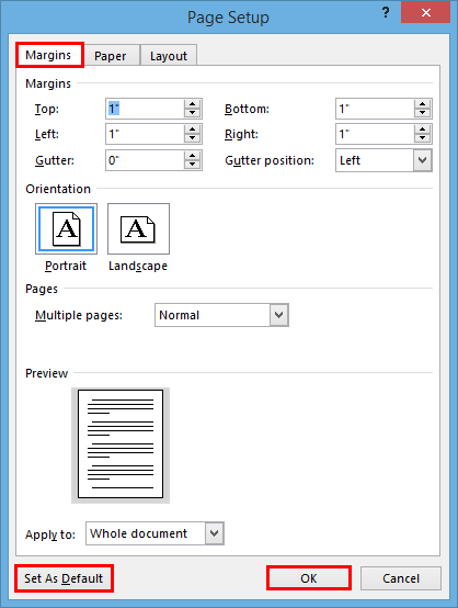 Standardausrichtung in Microsoft Word