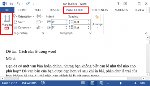 Allineamento standard in Microsoft Word