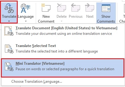 Quickly translate text on Word with Bing Translator