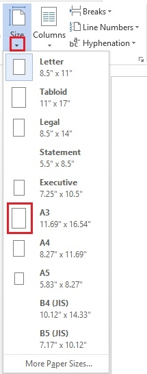 Instructions to format paper size and set text margins in Word