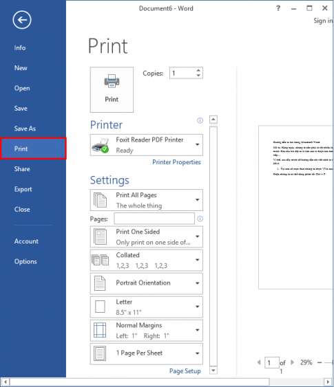 Hướng dẫn in bài trong Microsoft Word