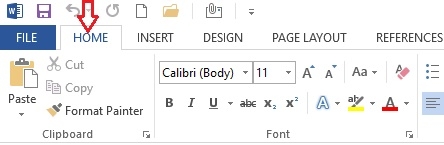 Instructions for setting up a general font for text in Word 2013