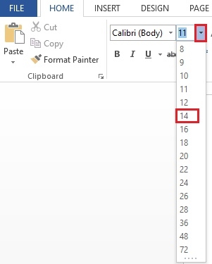 Istruzioni per l'impostazione di un carattere generale per il testo in Word 2013