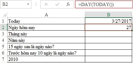 ExcelのTODAY関数を使用して現在の日付と年を表示する
