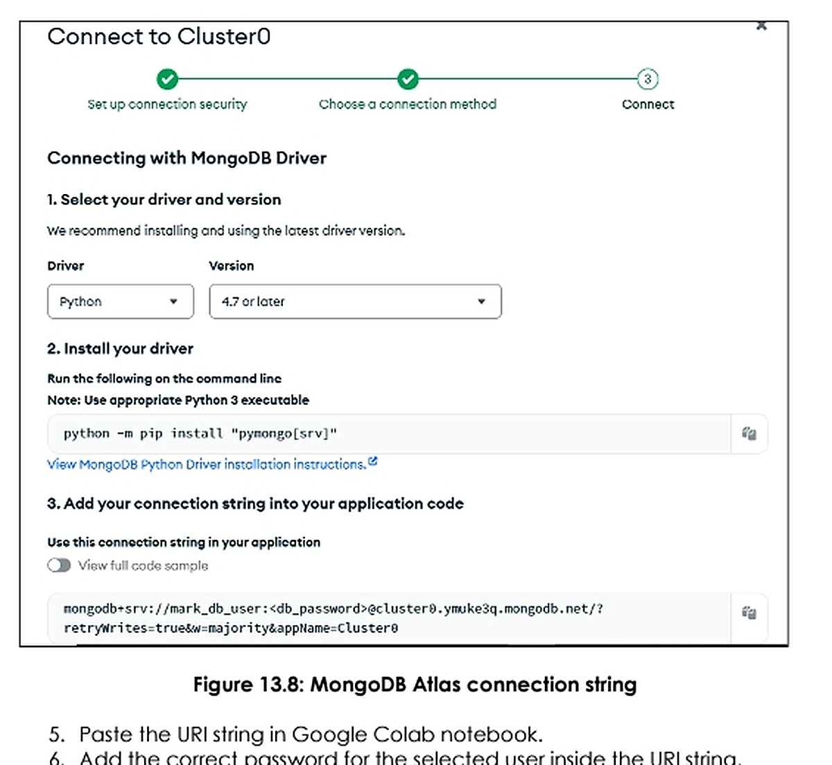Màn hình Atlas cung cấp connection string cho Python