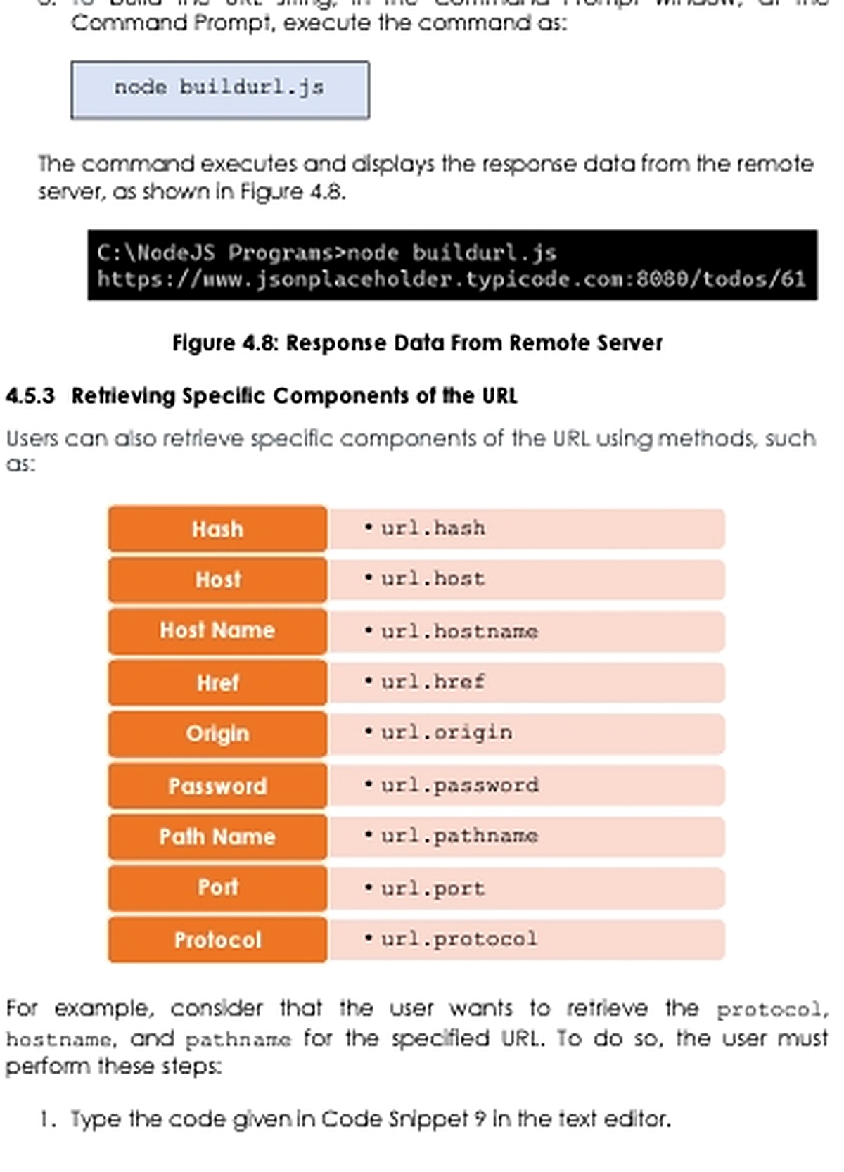 Các thuộc tính protocol host hostname pathname port và hash của URL