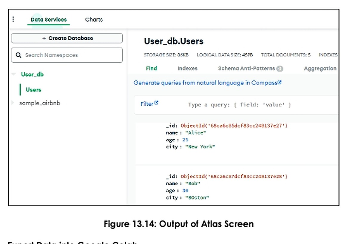 Document được nhập từ Google Colab và hiển thị trên Atlas