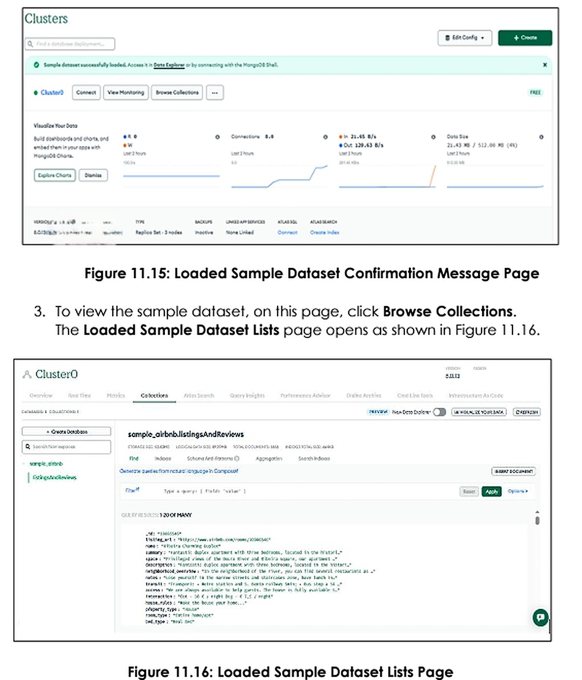 Dữ liệu mẫu đã được nạp trong MongoDB Atlas Data Explorer