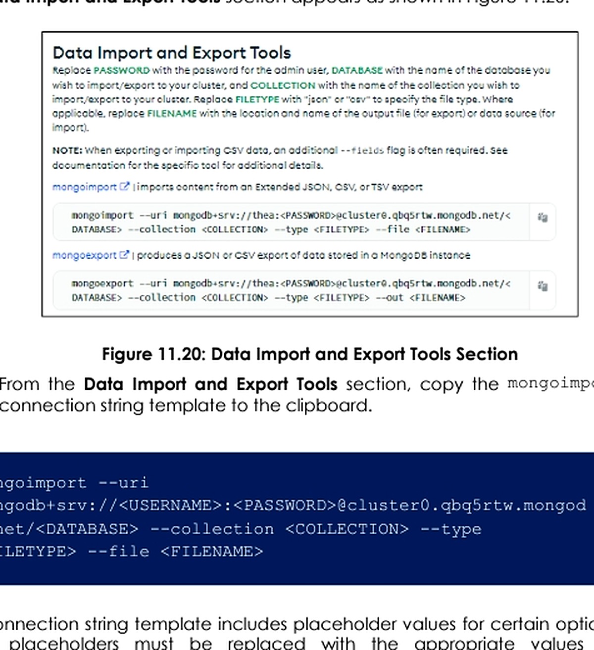 Mẫu lệnh mongoimport và mongoexport dành cho Atlas