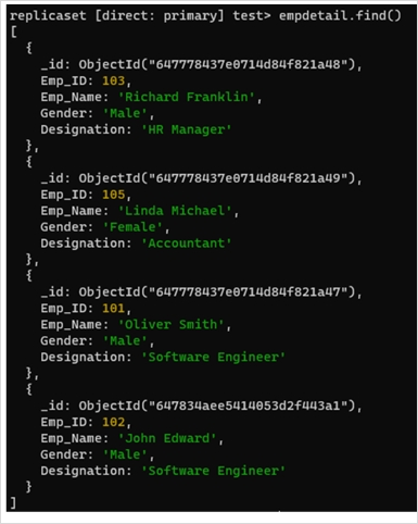 Dữ liệu collection EmpDetail sau khi transaction được rollback